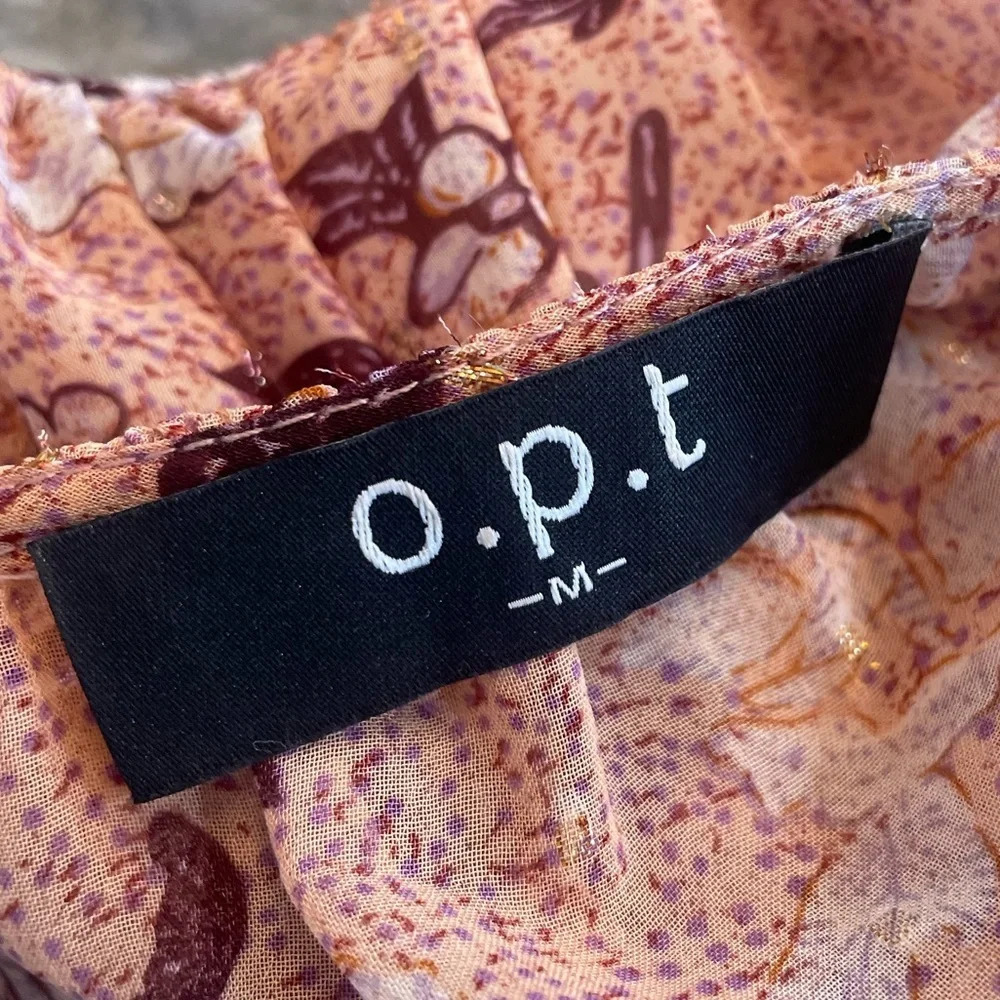 ANTHROPOLOGIE o.p.t Peach Floral Degage Metallic Boho Peasant Mini Dress - Picture 2 of 12